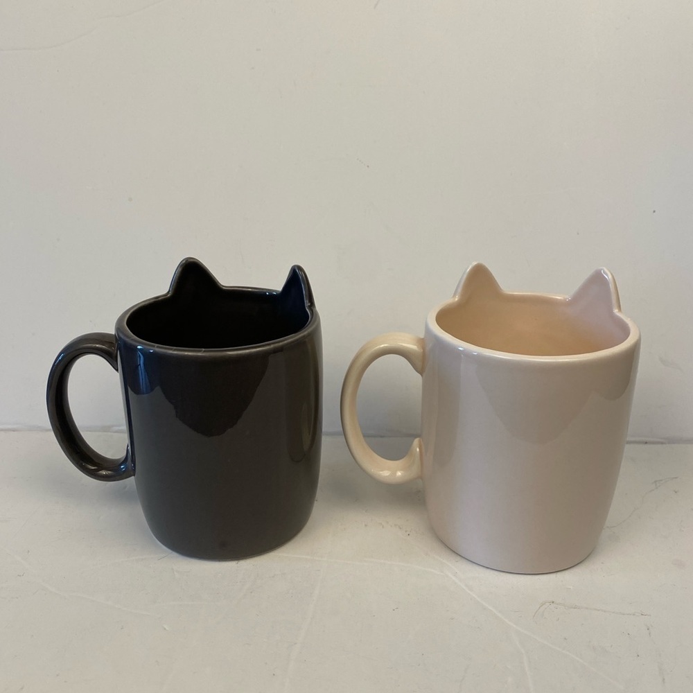 Cat cup set of 2 maison du monde kitten ears mug grey and cream ceramic 10 oz - Picture 4 of 6